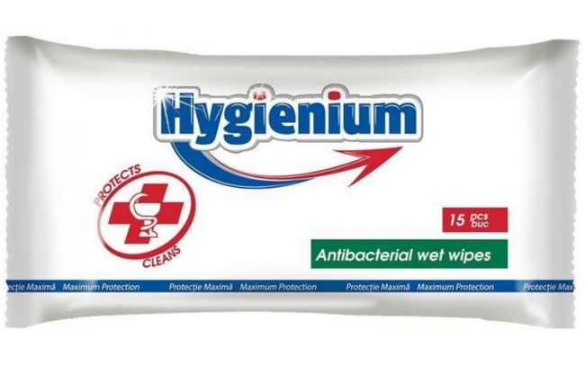Vlhčené utierky Hygienium antibakteriálne 15 ks - Klas