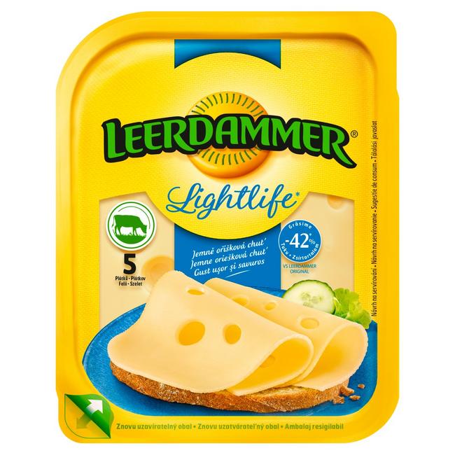 Leerdammer Lightlife Polotvrdý zrejúci polotučný porciovaný syr 5 plátkov 100 g - Klas