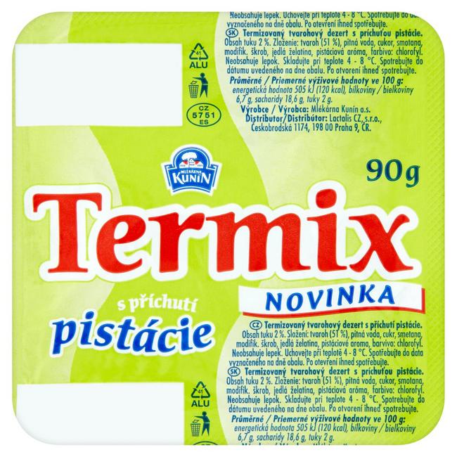 Mlékárna Kunín Termix tvarohový dezert s príchuťou pistácie 90 g - Klas