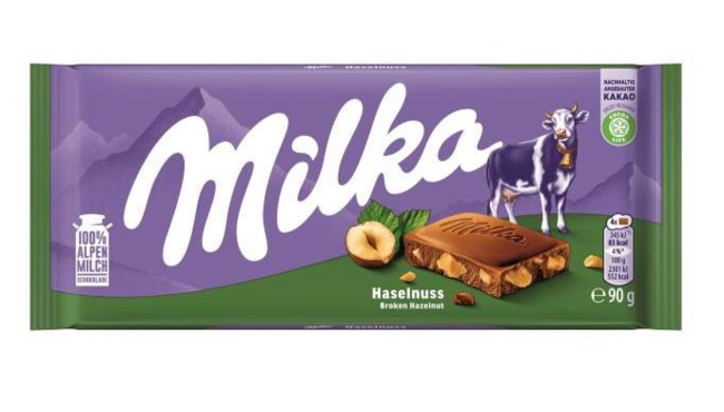 Milka Mliečna čokoláda z alpského mlieka s drvenými lieskovými orechami 90g - Klas