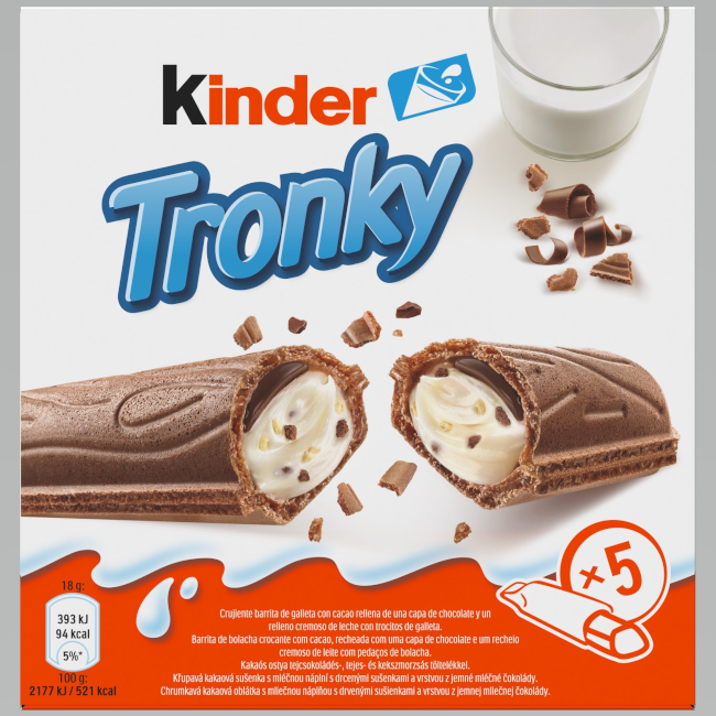 Kinder Tronky chrumkavé kakaový plátok naplnený jemným krémom s lieskových orieškov 5x18 g - Klas